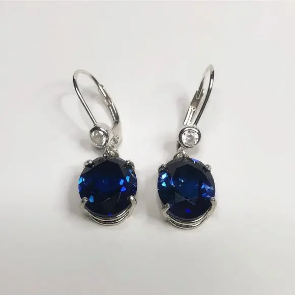 Beautiful 12ctw Oval Cut Sapphire Earrings in Sterling Silver Lab Sapphires - Picture 2 of 5